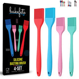 BAKEFETE Pastry Brushes - Silicone Basting Brushes For Cooking And Baking, Grilling, BBQ - 4 Vibrant Colors Kitchen Gadgets Utensils Set - Easy Clean Silicone Brushes For Marinade, Butter, Oil, Sauce