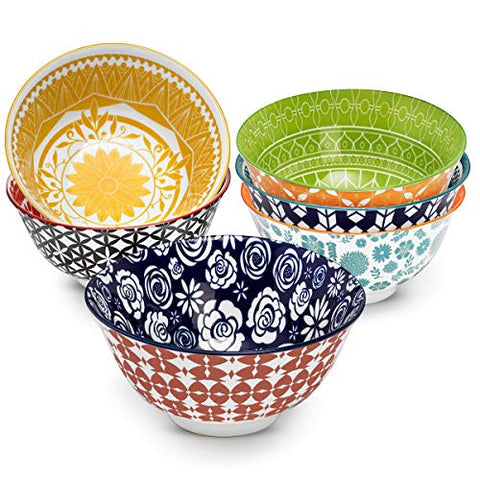 Annovero Cereal Bowls – Set of 6 Porcelain Bowls for Soup, Salad, Rice, or Pasta, 6.25 Inch Diameter, 23 Fluid Ounce (2.75 Cup) Capacity